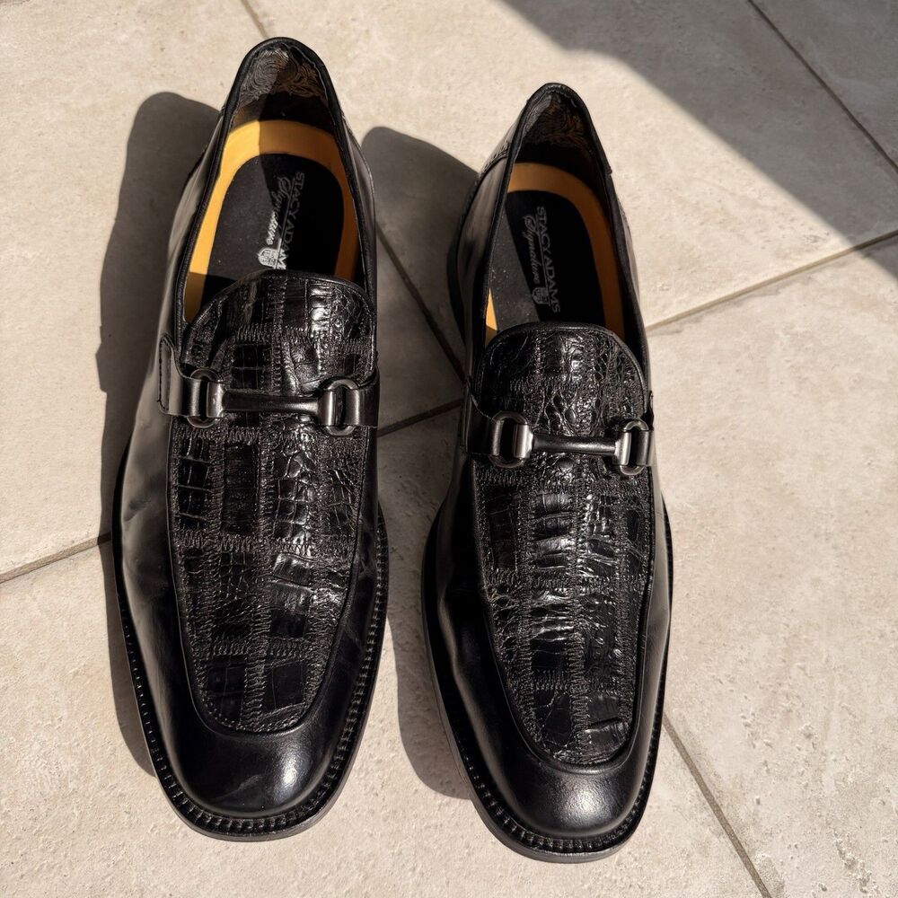 Stacy Adams Signature Men 11.5M Black Exotic Reptile Leather Bit Loafers Brazil